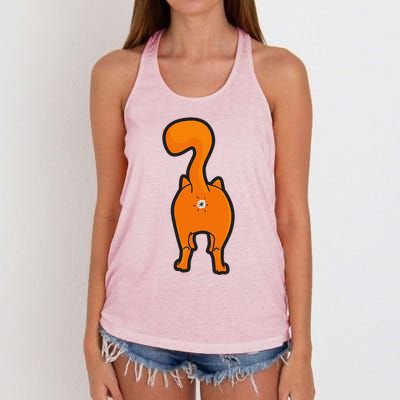 Orange Tabby Happy Kitty Cat Butt Funny Women's Knotted Racerback Tank