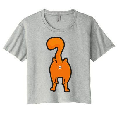 Orange Tabby Happy Kitty Cat Butt Funny Women's Crop Top Tee