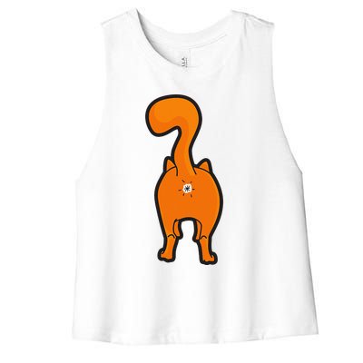 Orange Tabby Happy Kitty Cat Butt Funny Women's Racerback Cropped Tank