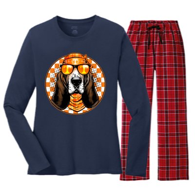 Orange Tennessee Hound College Football Sports Fan Women's Long Sleeve Flannel Pajama Set 