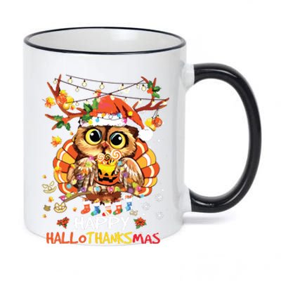 Owl Thankgiving Halloween Christmas Happy Hallothanksmas 11oz Black Color Changing Mug