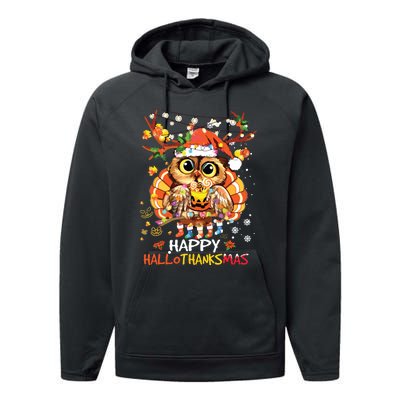 Owl Thankgiving Halloween Christmas Happy Hallothanksmas Performance Fleece Hoodie