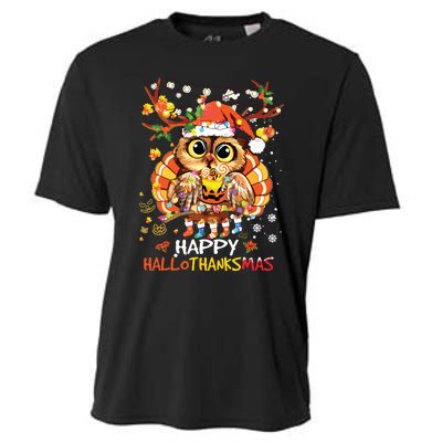 Owl Thankgiving Halloween Christmas Happy Hallothanksmas Cooling Performance Crew T-Shirt