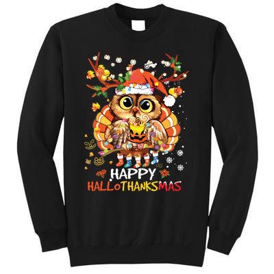 Owl Thankgiving Halloween Christmas Happy Hallothanksmas Sweatshirt