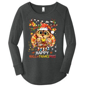 Owl Thankgiving Halloween Christmas Happy Hallothanksmas Women's Perfect Tri Tunic Long Sleeve Shirt