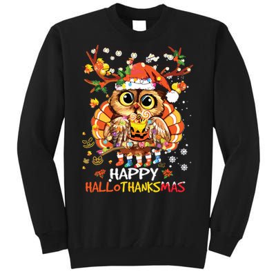 Owl Thankgiving Halloween Christmas Happy Hallothanksmas Tall Sweatshirt