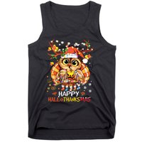 Owl Thankgiving Halloween Christmas Happy Hallothanksmas Tank Top