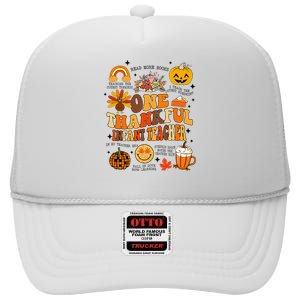 One Thankful Infant Teacher Thanksgiving Retro Groovy Fall High Crown Mesh Back Trucker Hat