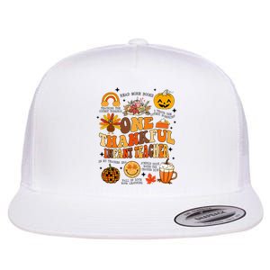 One Thankful Infant Teacher Thanksgiving Retro Groovy Fall Flat Bill Trucker Hat