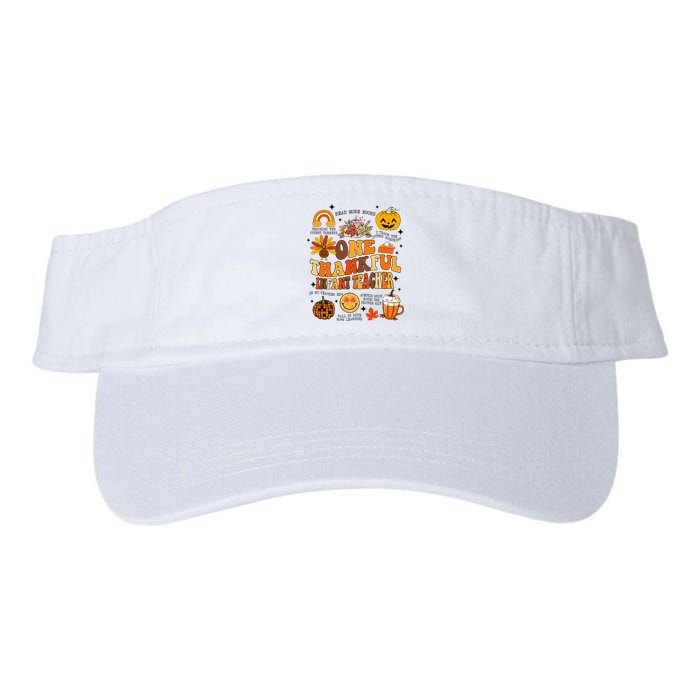 One Thankful Infant Teacher Thanksgiving Retro Groovy Fall Valucap Bio-Washed Visor