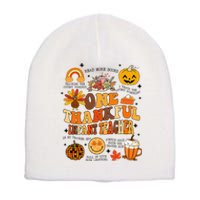 One Thankful Infant Teacher Thanksgiving Retro Groovy Fall Short Acrylic Beanie