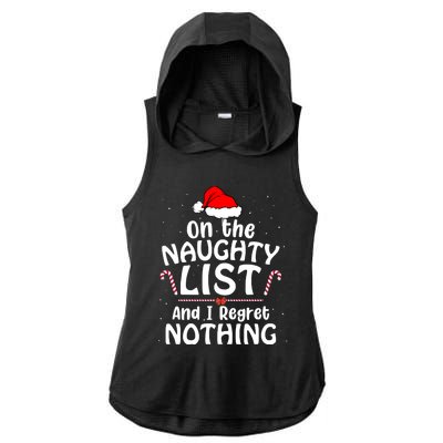 On The List Of Naughty And I Regret Nothing Christmas Ladies PosiCharge Tri-Blend Wicking Draft Hoodie Tank