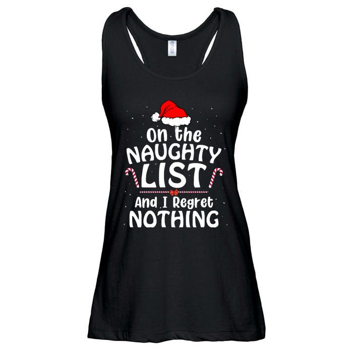 On The List Of Naughty And I Regret Nothing Christmas Ladies Essential Flowy Tank