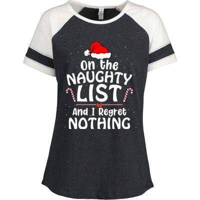 On The List Of Naughty And I Regret Nothing Christmas Enza Ladies Jersey Colorblock Tee