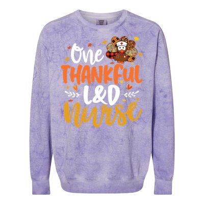 One Thankful L And D Nurse Turkey Leopard Plaid Thanksgiving Gift Colorblast Crewneck Sweatshirt