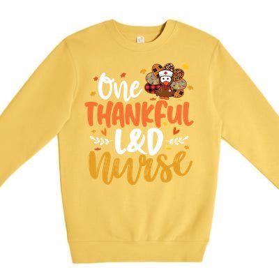 One Thankful L And D Nurse Turkey Leopard Plaid Thanksgiving Gift Premium Crewneck Sweatshirt