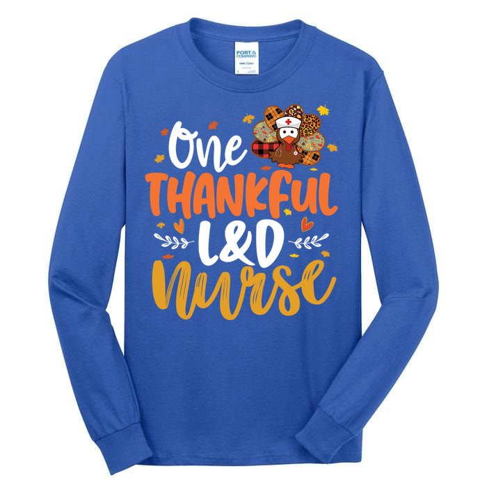 One Thankful L And D Nurse Turkey Leopard Plaid Thanksgiving Gift Tall Long Sleeve T-Shirt