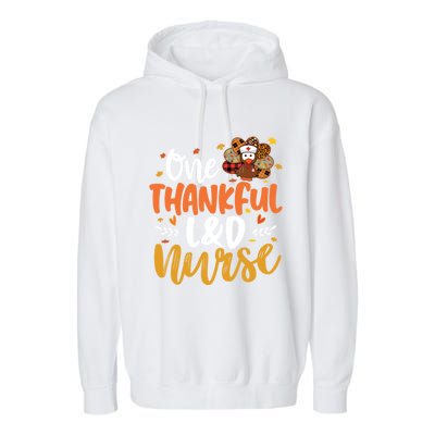 One Thankful L And D Nurse Turkey Leopard Plaid Thanksgiving Gift Garment-Dyed Fleece Hoodie