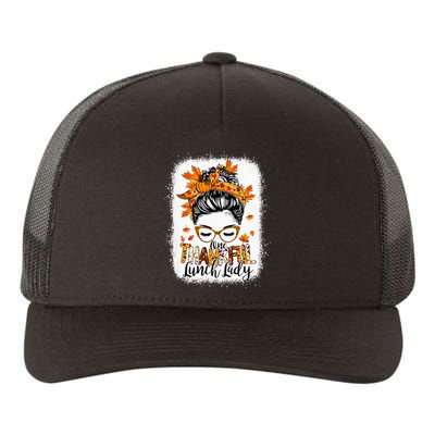 One Thankful Lunch Lady Messy Bun Thanksgiving Lunch Lady Yupoong Adult 5-Panel Trucker Hat