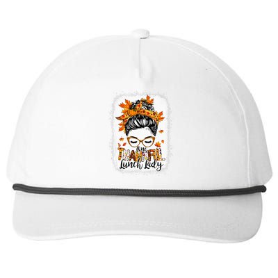 One Thankful Lunch Lady Messy Bun Thanksgiving Lunch Lady Snapback Five-Panel Rope Hat