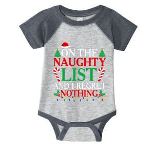 On The List Of Naughty And I Regret Nothing Funny Christmas Infant Baby Jersey Bodysuit