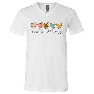 Occupational Therapist Leopard Heart Occupational Therapy V-Neck T-Shirt