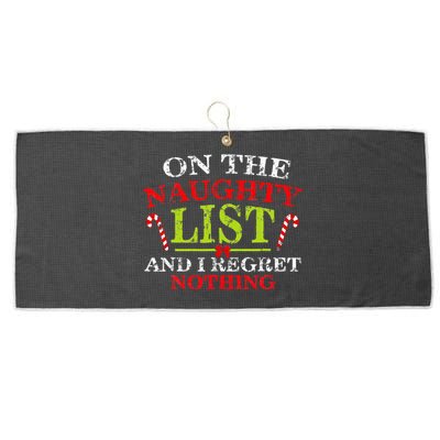 On The List Of Naughty And I Regret Nothing Christmas  Large Microfiber Waffle Golf Towel