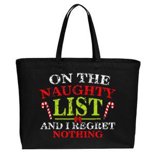 On The List Of Naughty And I Regret Nothing Christmas  Cotton Canvas Jumbo Tote