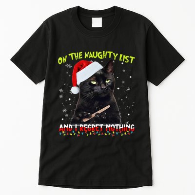 On The List Of Naughty I Regret Nothing Christmas Cat Meme Tall T-Shirt