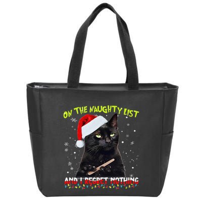 On The List Of Naughty I Regret Nothing Christmas Cat Meme Zip Tote Bag