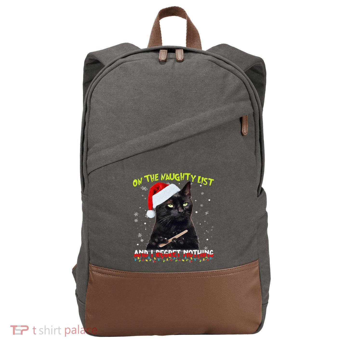 On The List Of Naughty I Regret Nothing Christmas Cat Meme Cotton Canvas Backpack