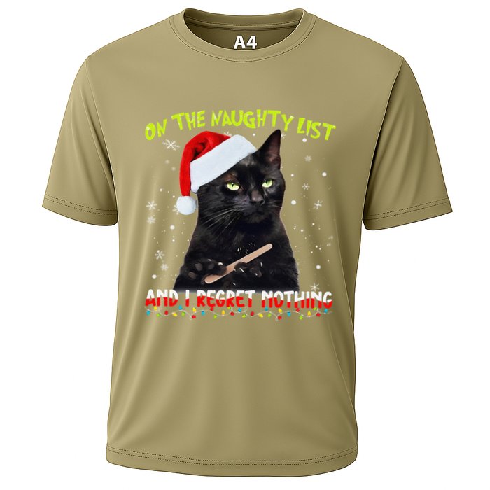 On The List Of Naughty I Regret Nothing Christmas Cat Meme Performance Shirt