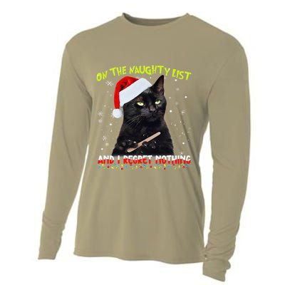 On The List Of Naughty I Regret Nothing Christmas Cat Meme Cooling Performance Long Sleeve Crew