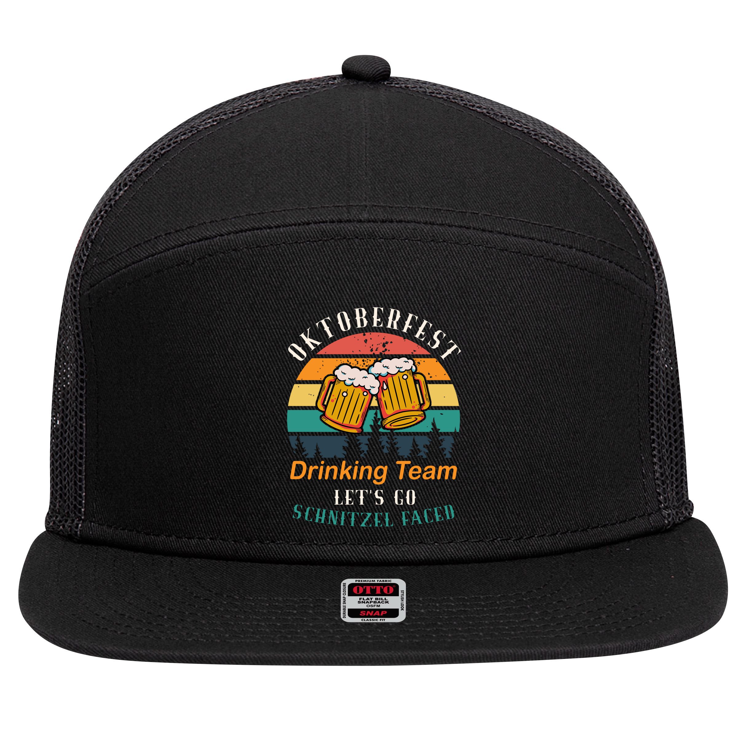 Oktoberfest Team Lets Get Schnitzel Faced 7 Panel Mesh Trucker Snapback Hat