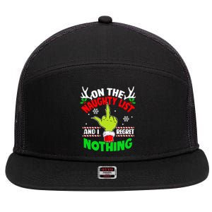 On The List Of Naughty And I Regret Nothing Christmas 7 Panel Mesh Trucker Snapback Hat