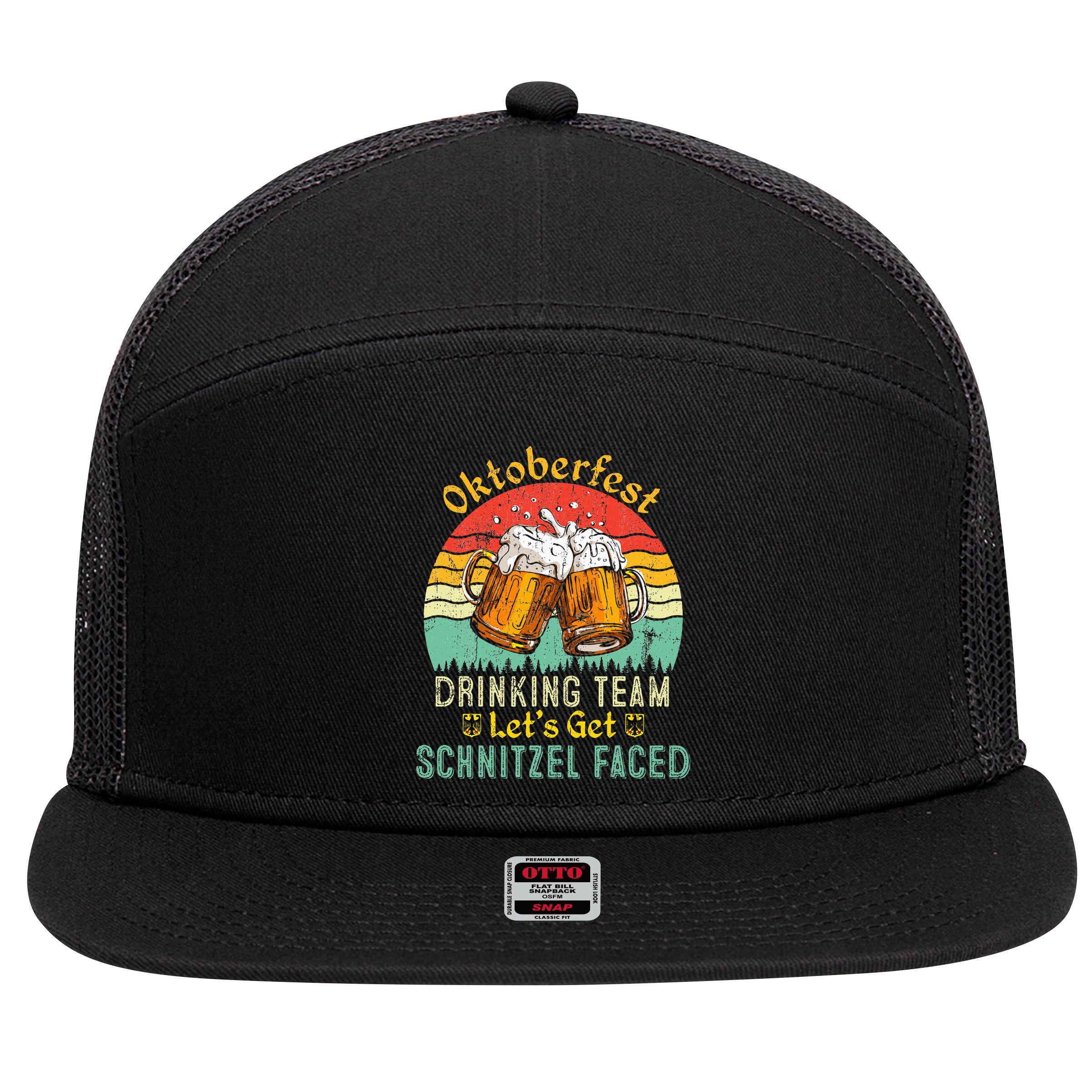 Oktoberfest Team Lets Get Schnitzel Faced German 7 Panel Mesh Trucker Snapback Hat