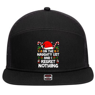 On The List Of Naughty And I Regret Nothing Christmas 7 Panel Mesh Trucker Snapback Hat