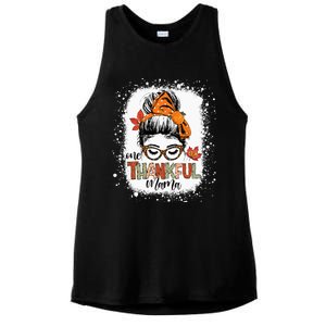 One Thankful Mama Messy Bun Mom Fall Autumn Thanksgiving Ladies PosiCharge Tri-Blend Wicking Tank