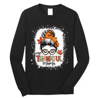 One Thankful Mama Messy Bun Mom Fall Autumn Thanksgiving Long Sleeve Shirt