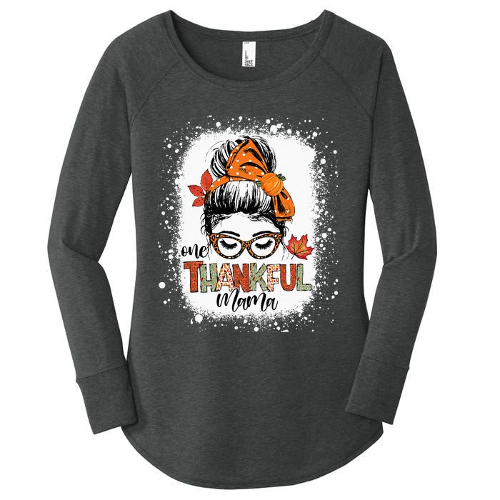 One Thankful Mama Messy Bun Mom Fall Autumn Thanksgiving Women's Perfect Tri Tunic Long Sleeve Shirt