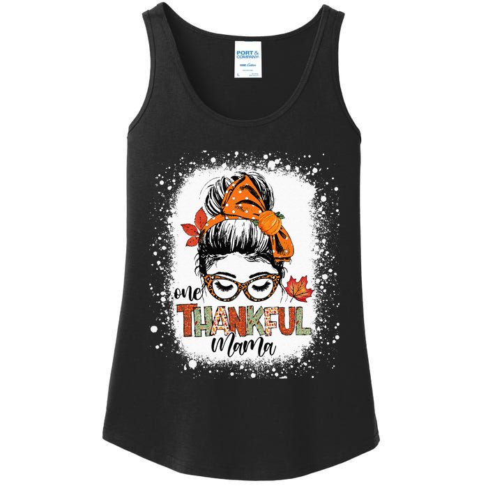 One Thankful Mama Messy Bun Mom Fall Autumn Thanksgiving Ladies Essential Tank