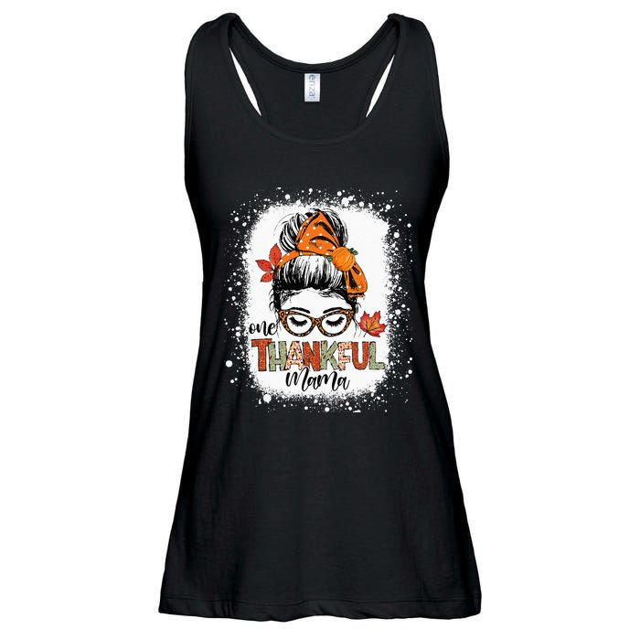 One Thankful Mama Messy Bun Mom Fall Autumn Thanksgiving Ladies Essential Flowy Tank