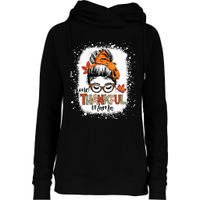 One Thankful Mama Messy Bun Mom Fall Autumn Thanksgiving Womens Funnel Neck Pullover Hood