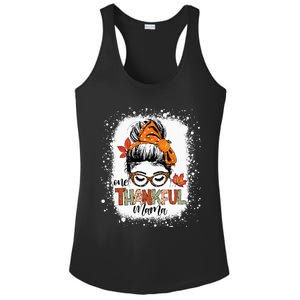 One Thankful Mama Messy Bun Mom Fall Autumn Thanksgiving Ladies PosiCharge Competitor Racerback Tank