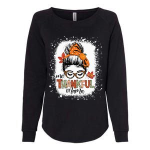 One Thankful Mama Messy Bun Mom Fall Autumn Thanksgiving Womens California Wash Sweatshirt