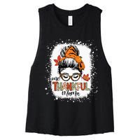 One Thankful Mama Messy Bun Mom Fall Autumn Thanksgiving Women's Racerback Cropped Tank