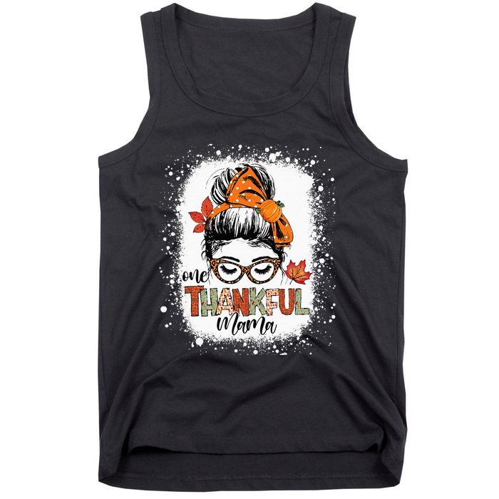 One Thankful Mama Messy Bun Mom Fall Autumn Thanksgiving Tank Top