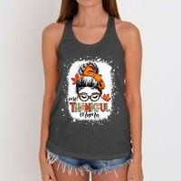 One Thankful Mama Messy Bun Mom Fall Autumn Thanksgiving Women's Knotted Racerback Tank