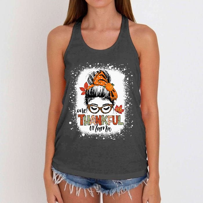 One Thankful Mama Messy Bun Mom Fall Autumn Thanksgiving Women's Knotted Racerback Tank