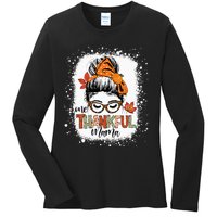 One Thankful Mama Messy Bun Mom Fall Autumn Thanksgiving Ladies Long Sleeve Shirt